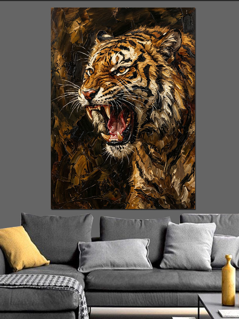 Kükreyen Kaplan Yakın Çekim Portre Kanvas Tablo