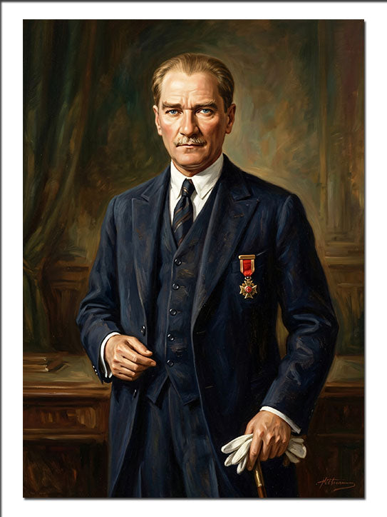 Atatürk Takım Elbiseli Ayakta Portre Atatürk kanvas tablo