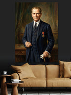 Atatürk Takım Elbiseli Ayakta Portre Kanvas Tablo