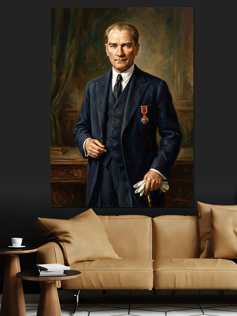 Atatürk Takım Elbiseli Ayakta Portre Kanvas Tablo