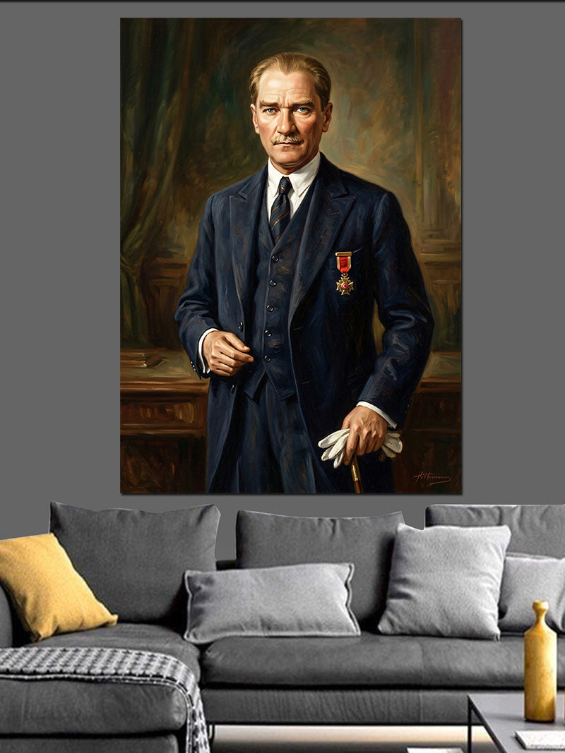 Atatürk Takım Elbiseli Ayakta Portre Kanvas Tablo