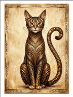 Antik Kedi ve Ornament Desen Hayvan kanvas tablo