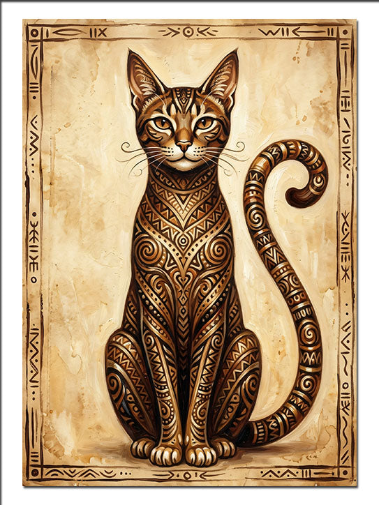 Antik Kedi ve Ornament Desen Hayvan kanvas tablo