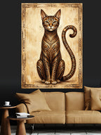 Antik Kedi ve Ornament Desen Kanvas Tablo