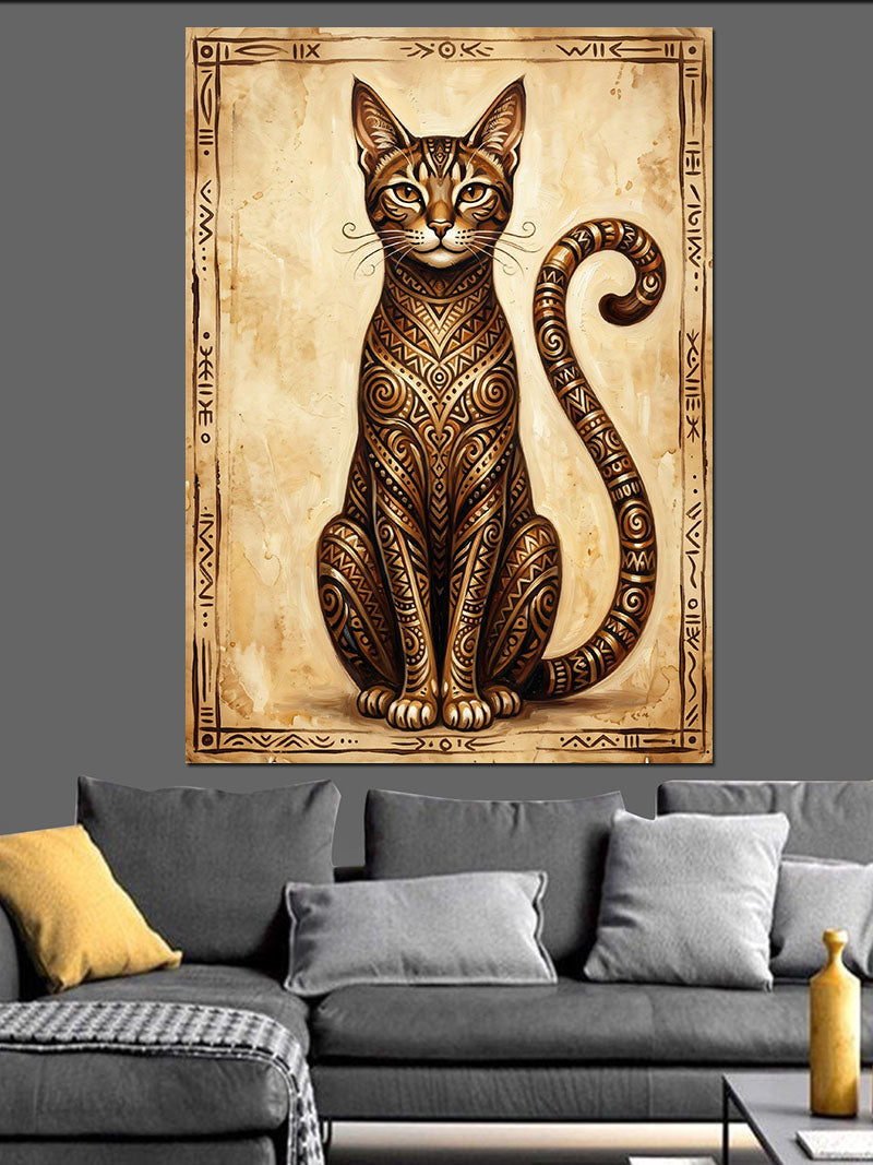 Antik Kedi ve Ornament Desen Kanvas Tablo