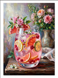 Pembe Limonata ve Meyve Süslemeli Yiyecek - İçecek kanvas