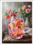 Pembe Limonata ve Meyve Süslemeli Yiyecek - İçecek kanvas