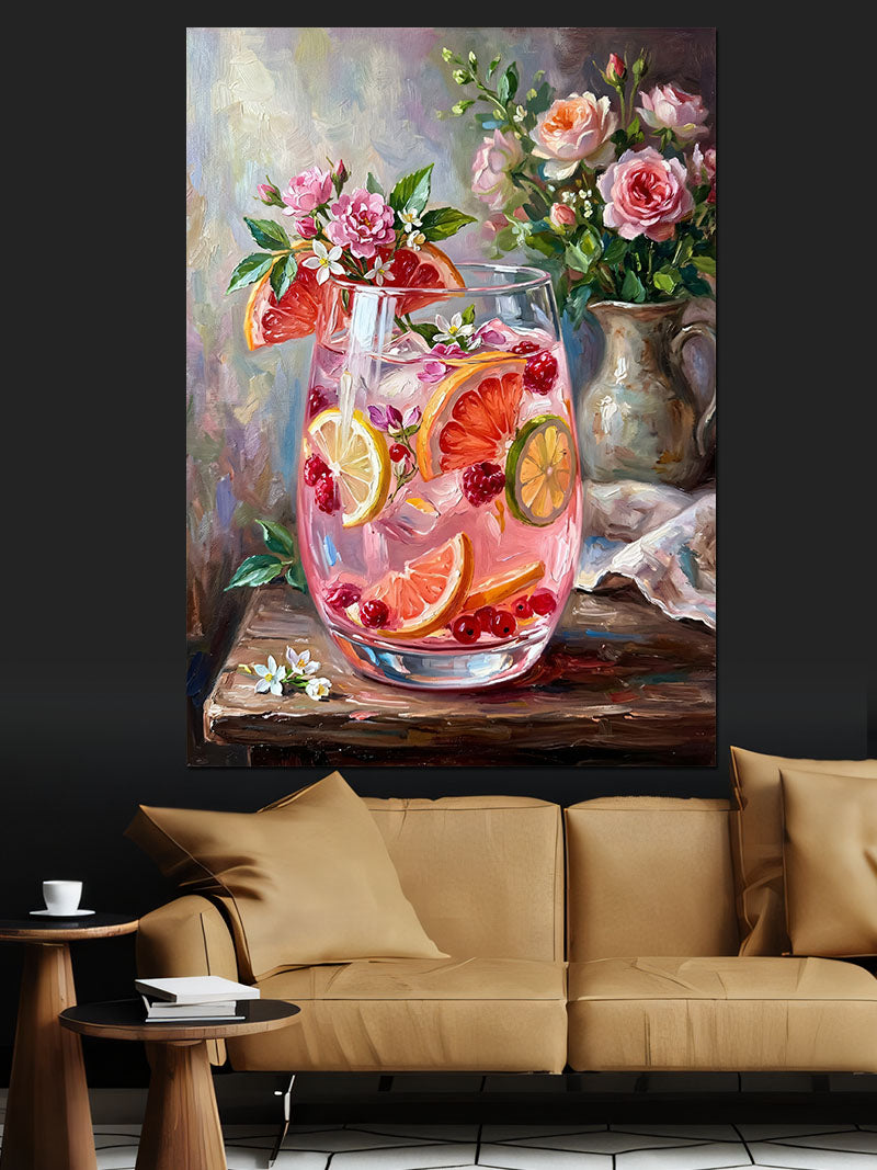 Pembe Limonata ve Meyve Süslemeli Kanvas Tablo