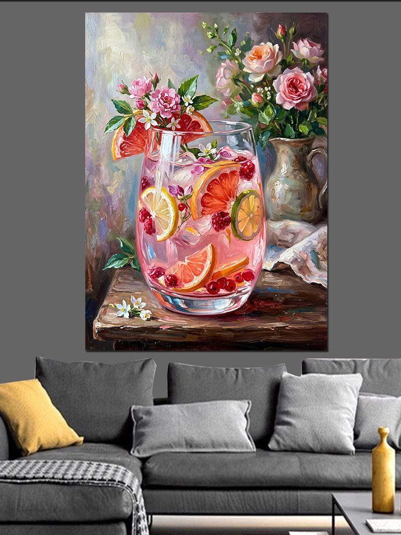 Pembe Limonata ve Meyve Süslemeli Kanvas Tablo