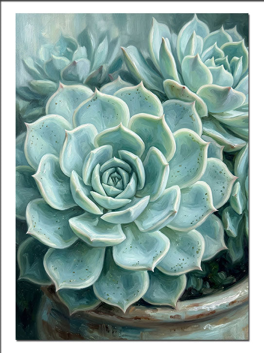 Echeveria Sukulent Mavi Yeşil Yaprak Çiçek kanvas