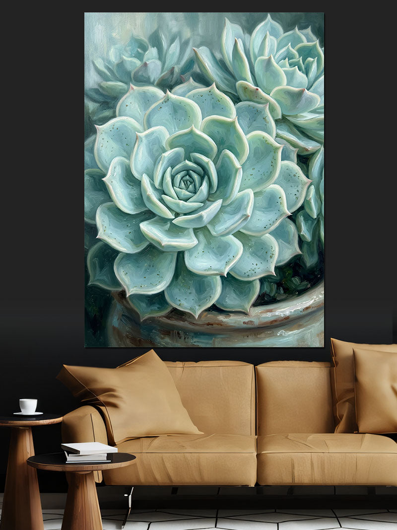Echeveria Sukulent Mavi Yeşil Yaprak Kanvas Tablo