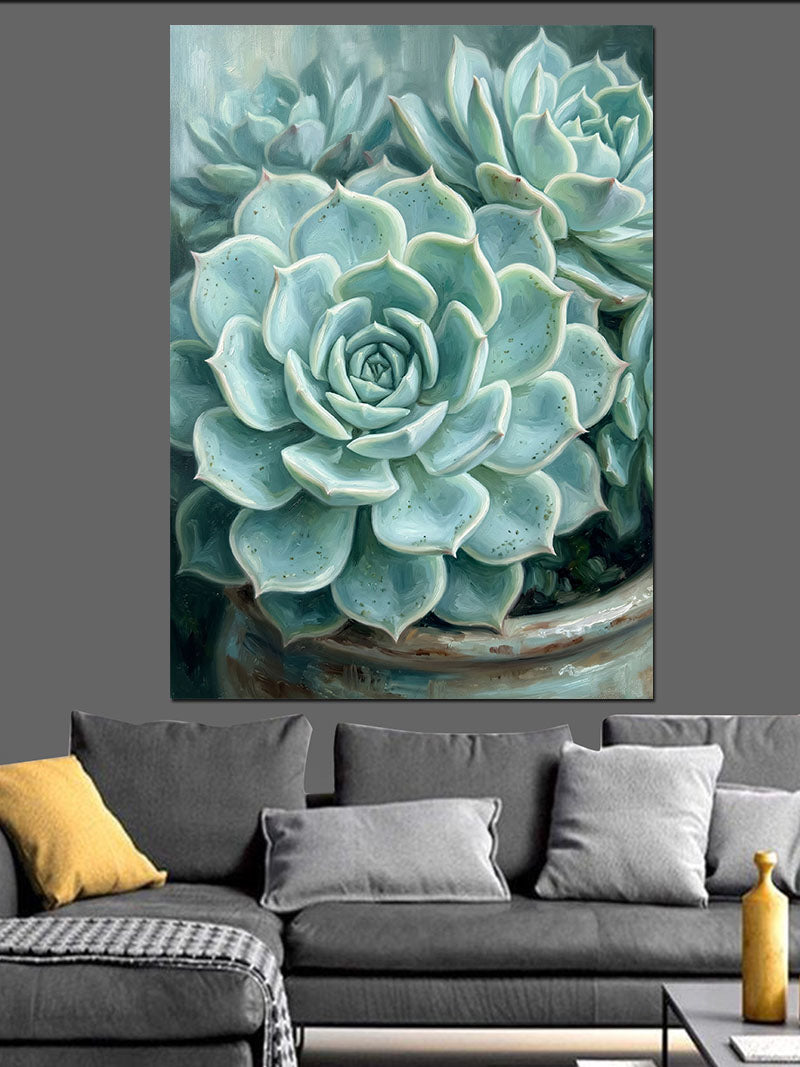 Echeveria Sukulent Mavi Yeşil Yaprak Kanvas Tablo