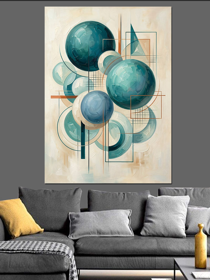 Mavi Turkuaz Küreler Geometrik Soyut Kanvas Tablo