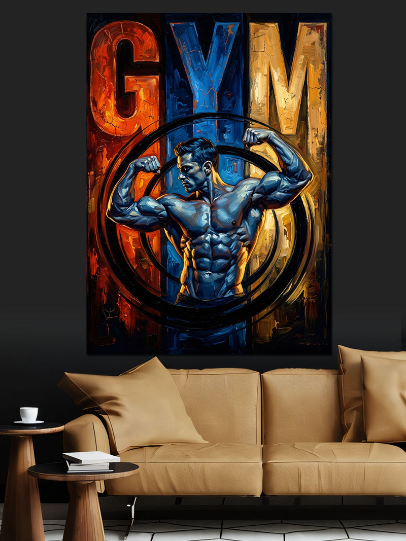 Gym Bodybuilder Mavi Metalik Poster Kanvas Tablo