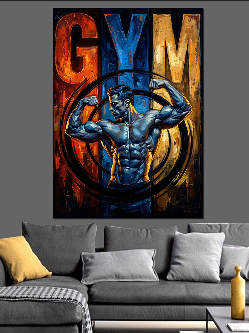 Gym Bodybuilder Mavi Metalik Poster Kanvas Tablo