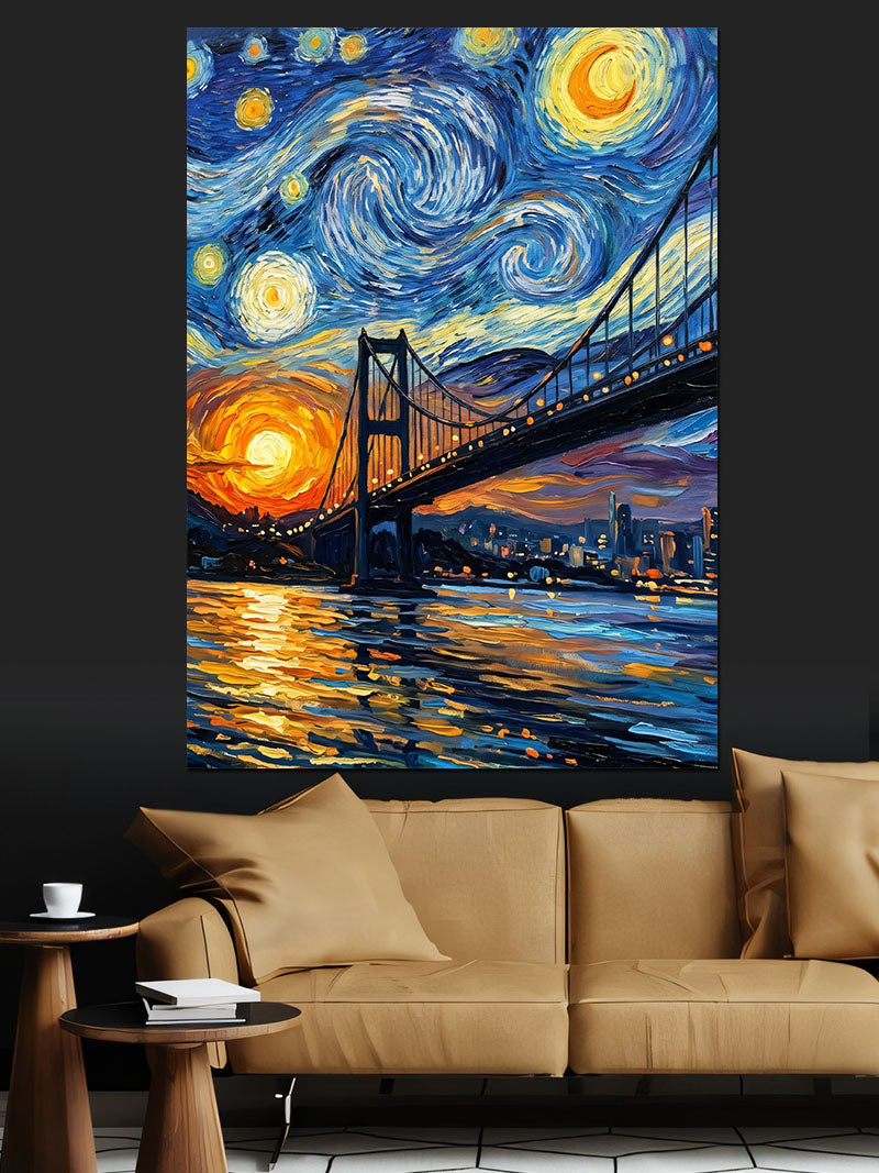 Van Gogh Boğaz Köprüsü Yıldızlı Gece Kanvas Tablo