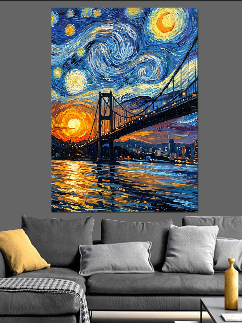 Van Gogh Boğaz Köprüsü Yıldızlı Gece Kanvas Tablo