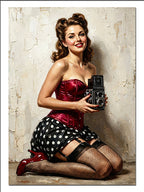 Fotoğraf Makinesi ile Pin Up Kadın Retro kanvas