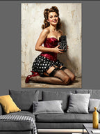Fotoğraf Makinesi ile Pin Up Kadın Kanvas Tablo