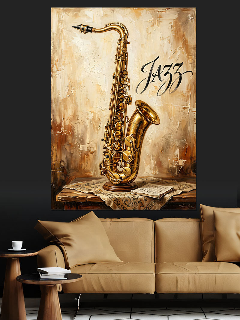 Saksafon Jazz Müzik Vintage Tablo Kanvas Tablo