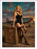Pin Up Sarışın Uçak Önünde Poz Retro kanvas
