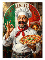 Pizza Tutan Neşeli İtalyan Aşçı İnsan kanvas
