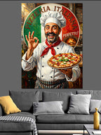 Pizza Tutan Neşeli İtalyan Aşçı Kanvas Tablo