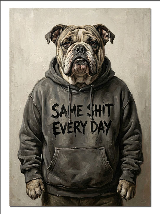 Bulldog Kapüşonlu Komik Köpek Hayvan kanvas