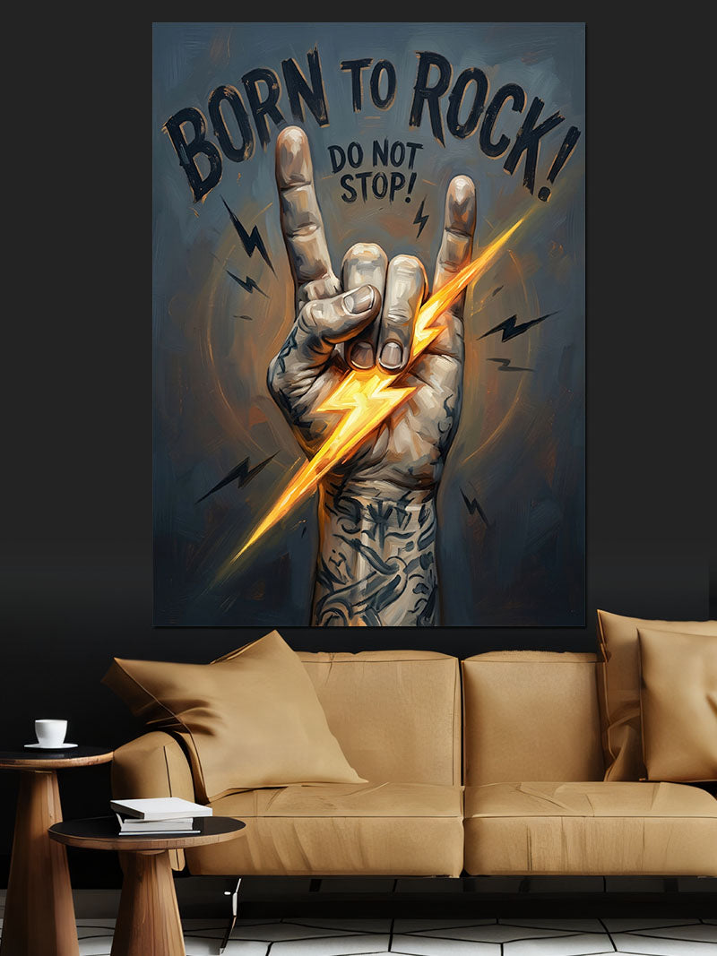 Born To Rock El Hareketi Şimşek Kanvas Tablo
