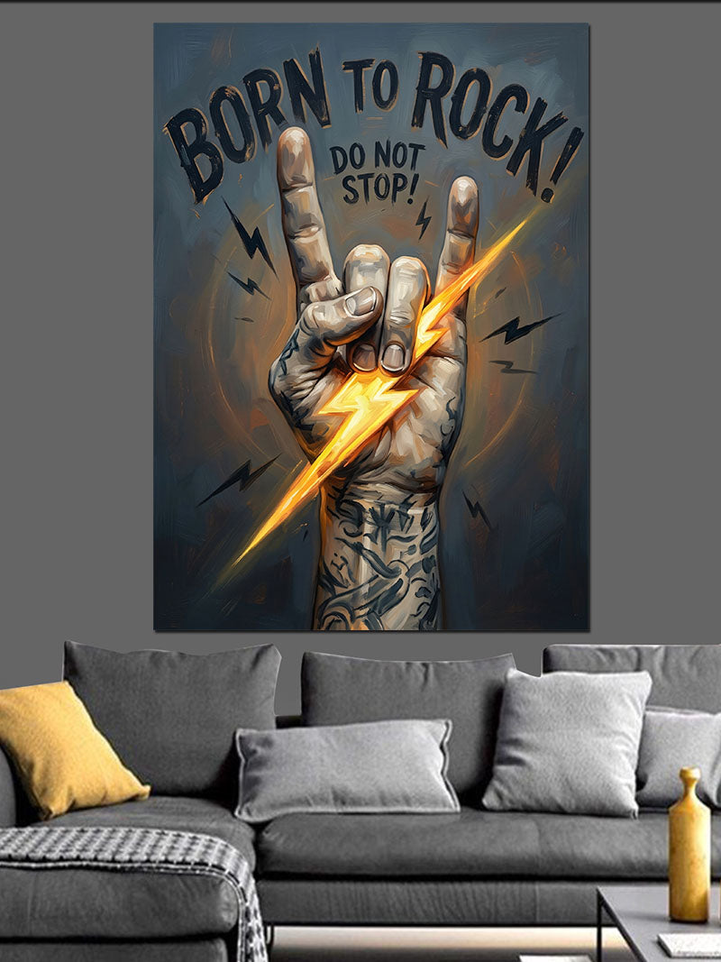 Born To Rock El Hareketi Şimşek Kanvas Tablo