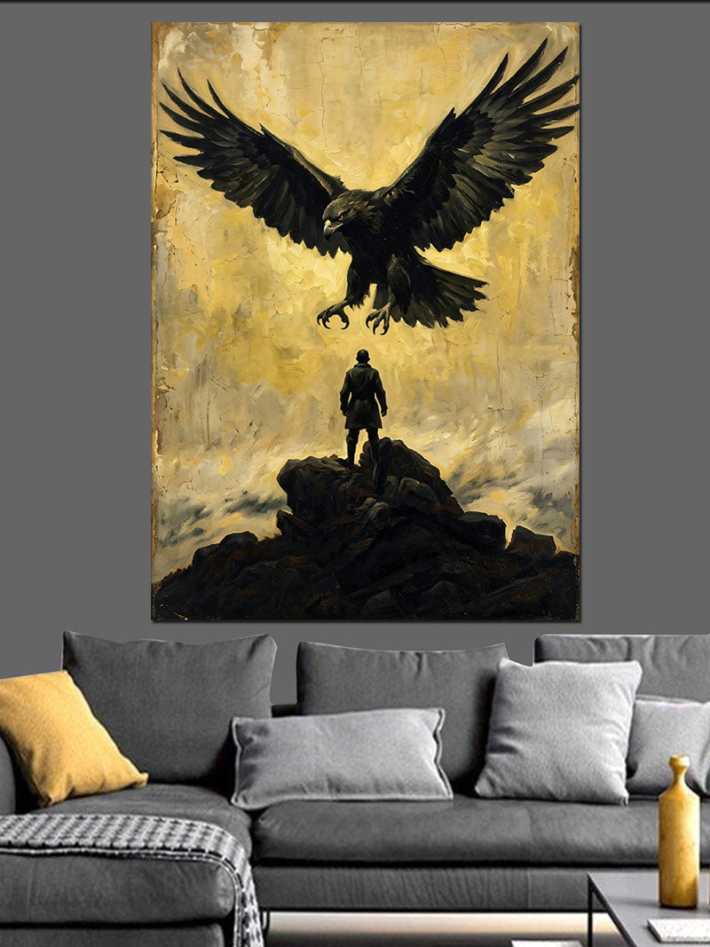 Kartal ve Adam Zirvede Dolunay Kanvas Tablo