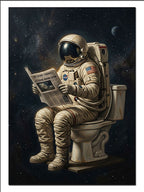 Astronot Tuvalette Gazete Okuyan Hayvan kanvas tablo