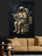Astronot Tuvalette Gazete Okuyan Kanvas Tablo