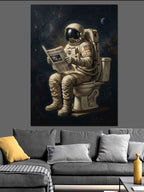 Astronot Tuvalette Gazete Okuyan Kanvas Tablo