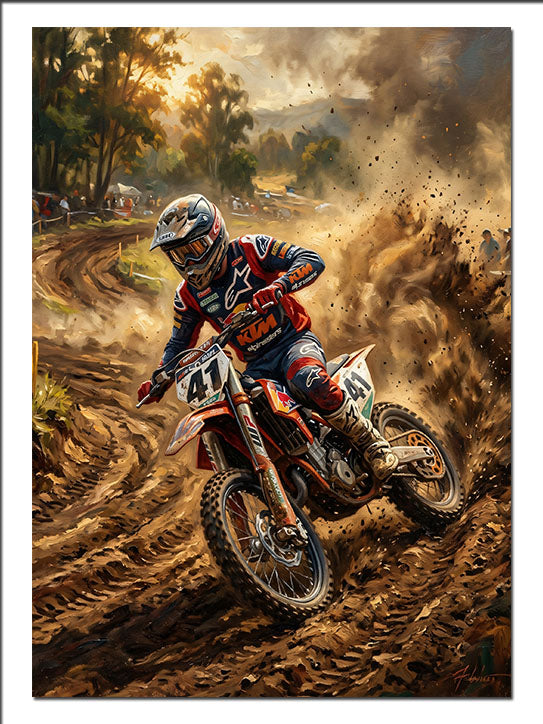 Motocross Çamurda Yarış Motoru Araç kanvas tablo