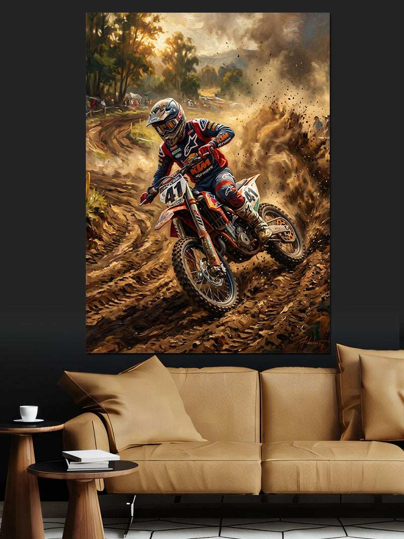 Motocross Çamurda Yarış Motoru Kanvas Tablo