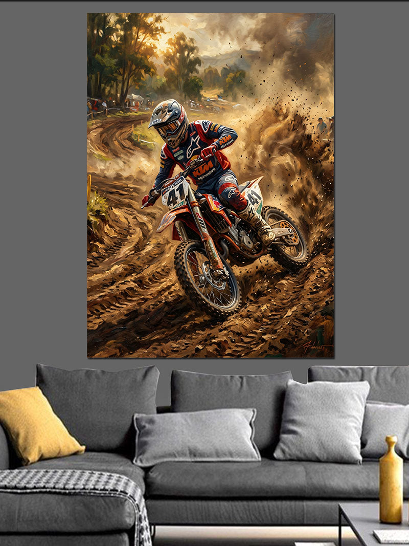 Motocross Çamurda Yarış Motoru Kanvas Tablo