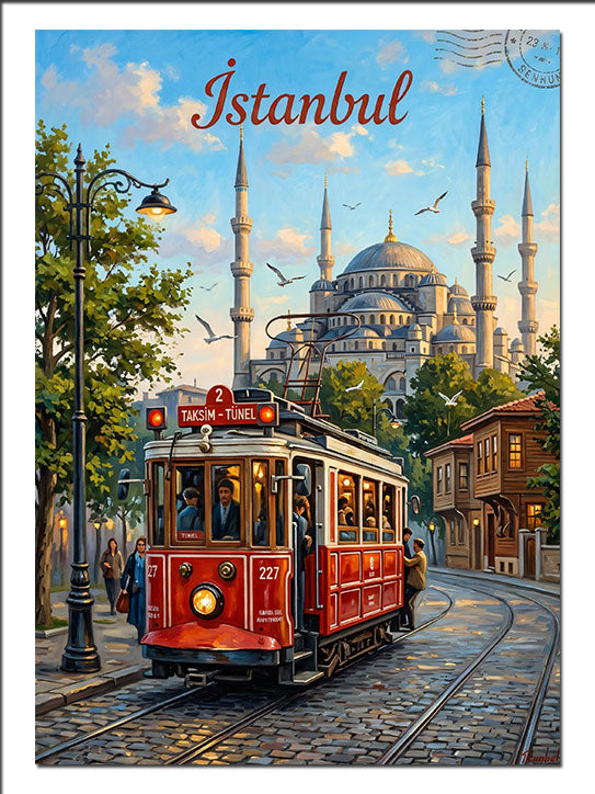 İstanbul Tramvay ve Sultanahmet Camii İstanbul kanvas tablo