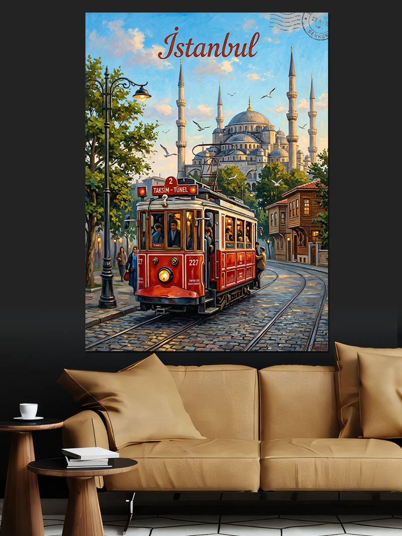 İstanbul Tramvay ve Sultanahmet Camii Kanvas Tablo