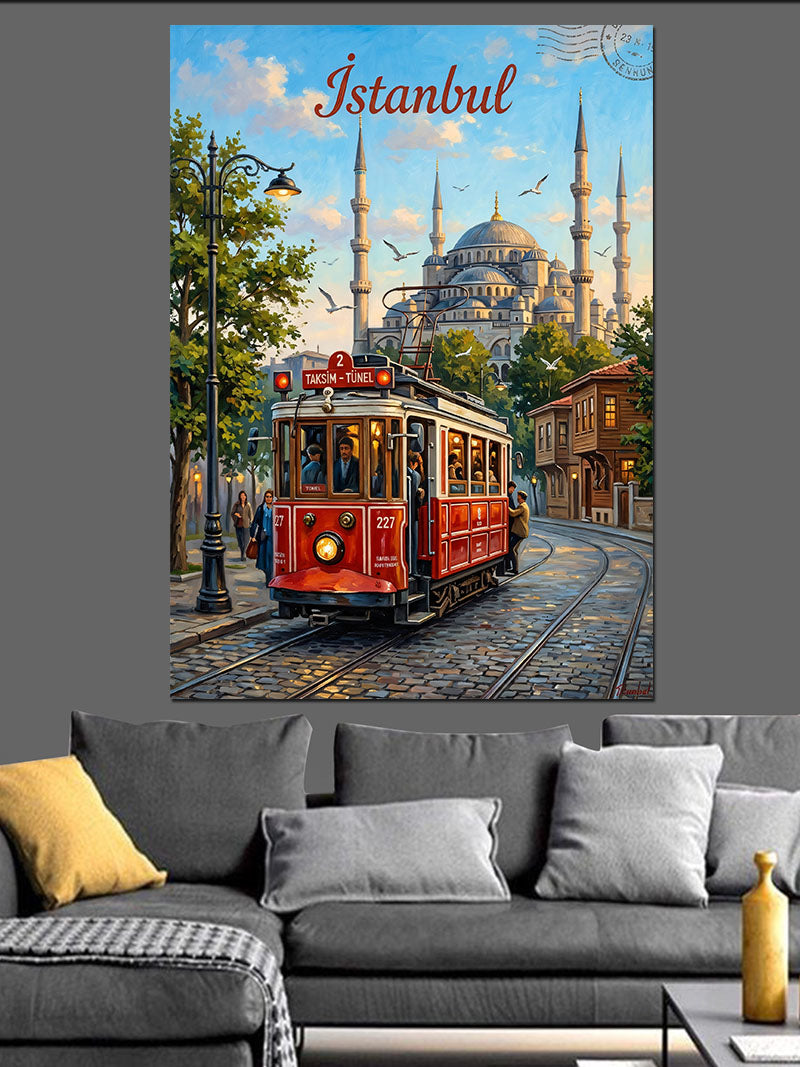 İstanbul Tramvay ve Sultanahmet Camii Kanvas Tablo