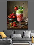 Çilekli Milkshake ve Çilek Kasesi Kanvas Tablo
