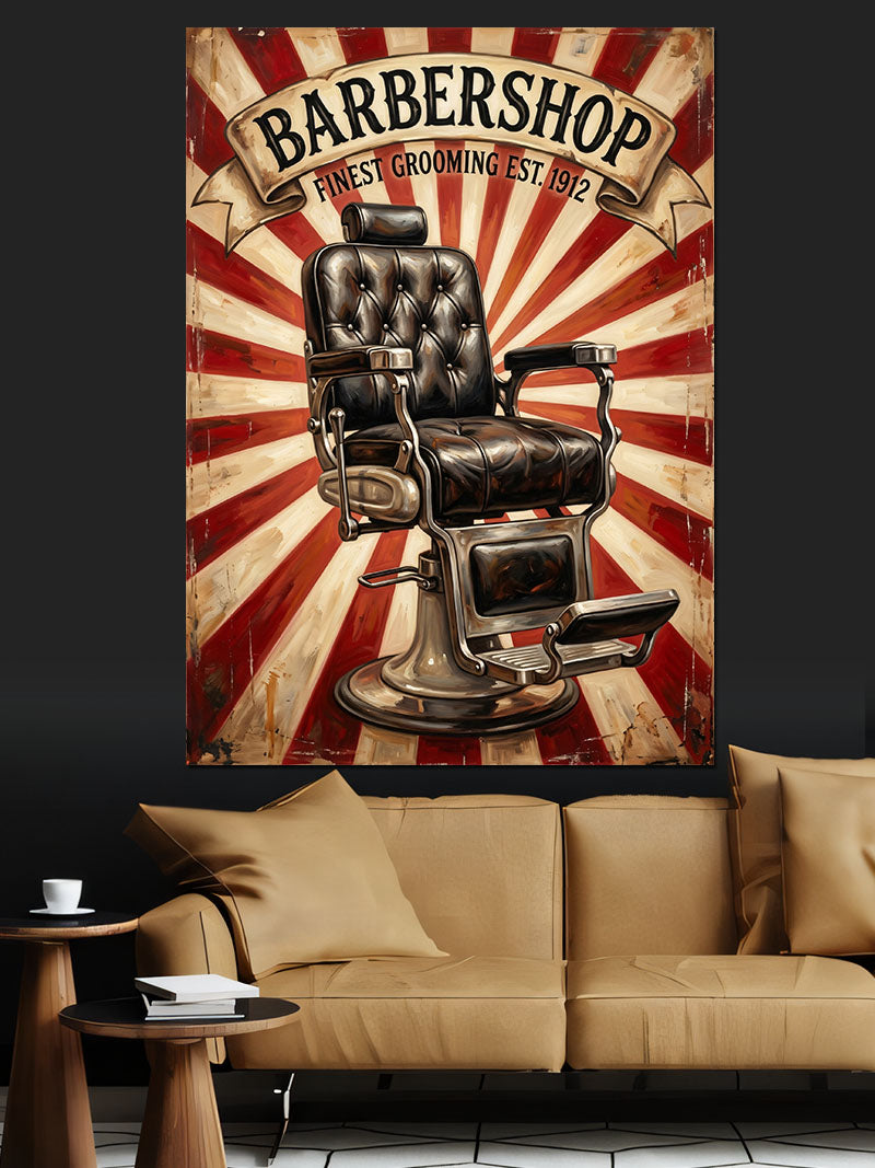 Berber Koltuğu Vintage Barbershop Afiş Kanvas Tablo