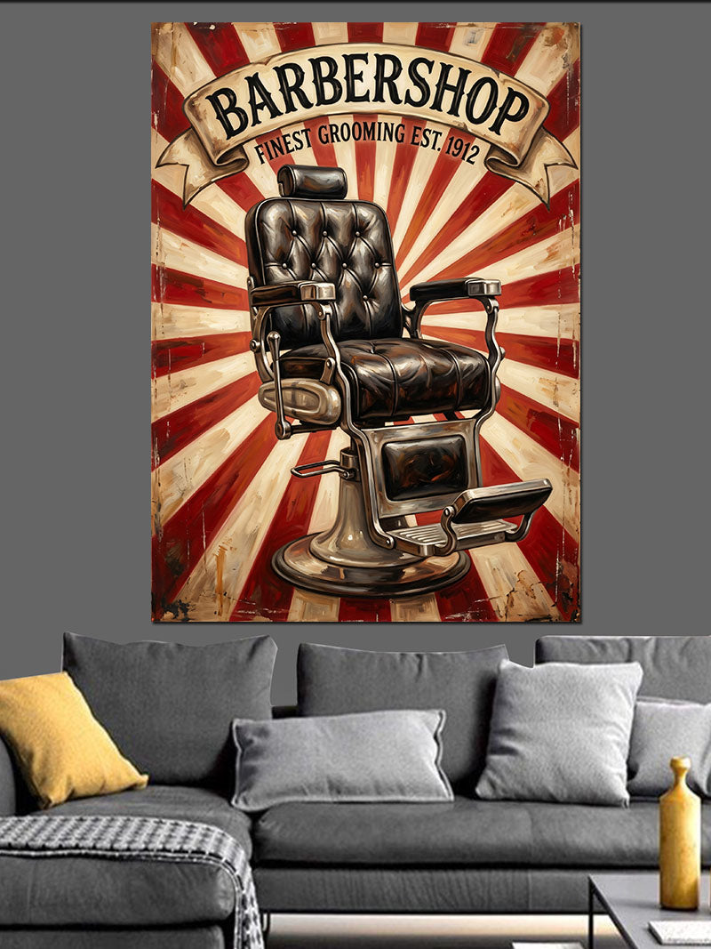 Berber Koltuğu Vintage Barbershop Afiş Kanvas Tablo