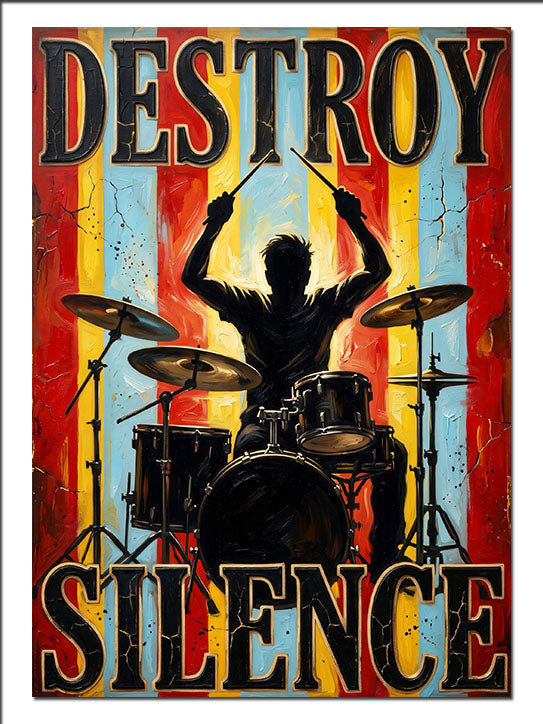 Destroy Silence Bateri Silüet Poster Müzik kanvas tablo