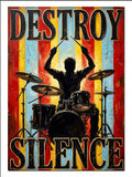 Destroy Silence Bateri Silüet Poster Müzik kanvas tablo