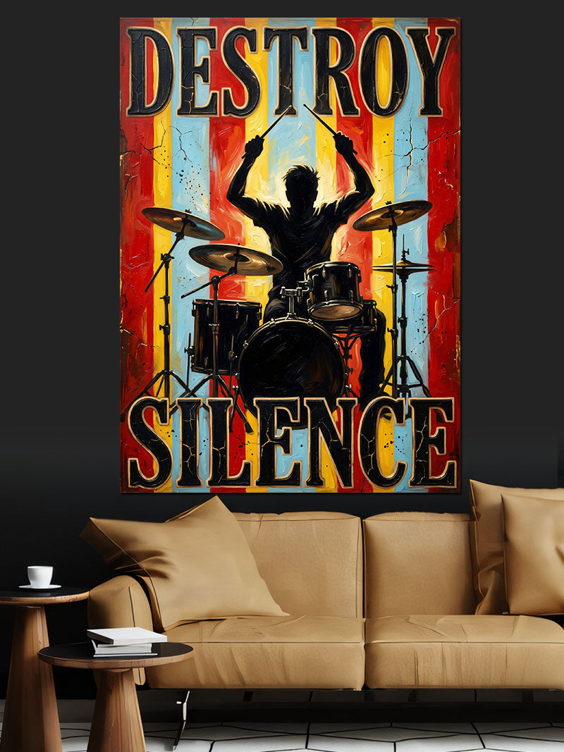 Destroy Silence Bateri Silüet Poster Kanvas Tablo