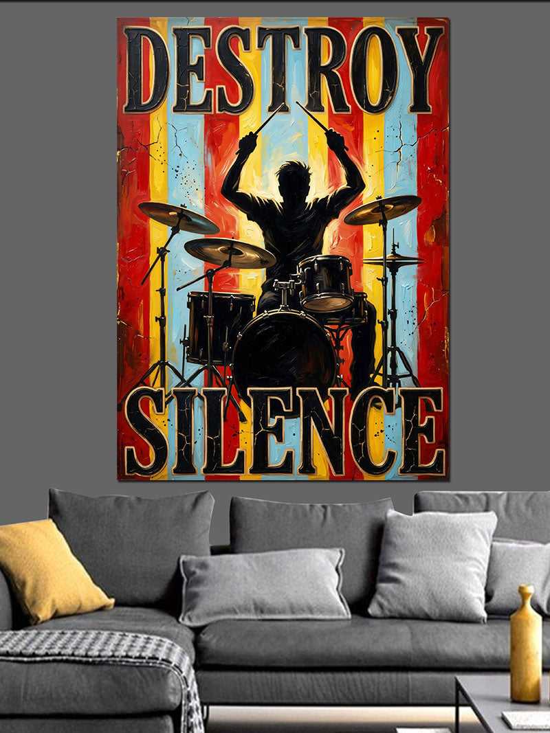 Destroy Silence Bateri Silüet Poster Kanvas Tablo