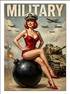 Pin Up Kız Bomba Üzerinde Askeri Retro kanvas tablo