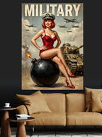 Pin Up Kız Bomba Üzerinde Askeri Kanvas Tablo