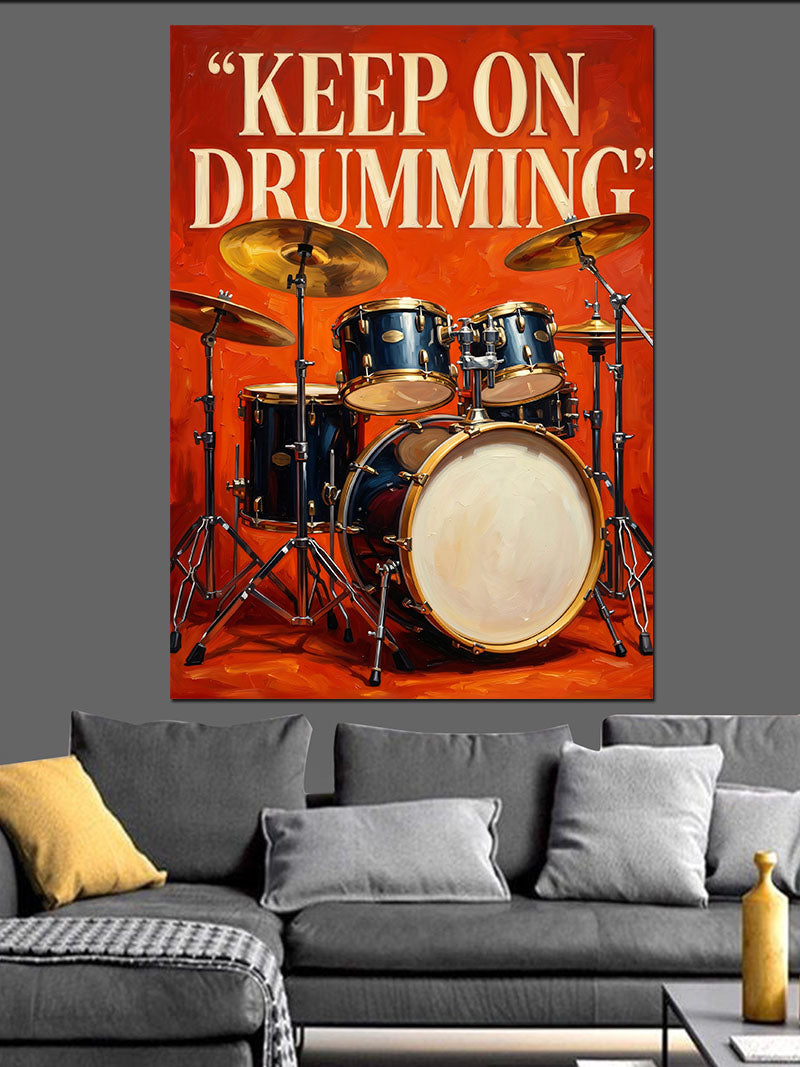 Keep On Drumming Bateri Turuncu Poster Kanvas Tablo